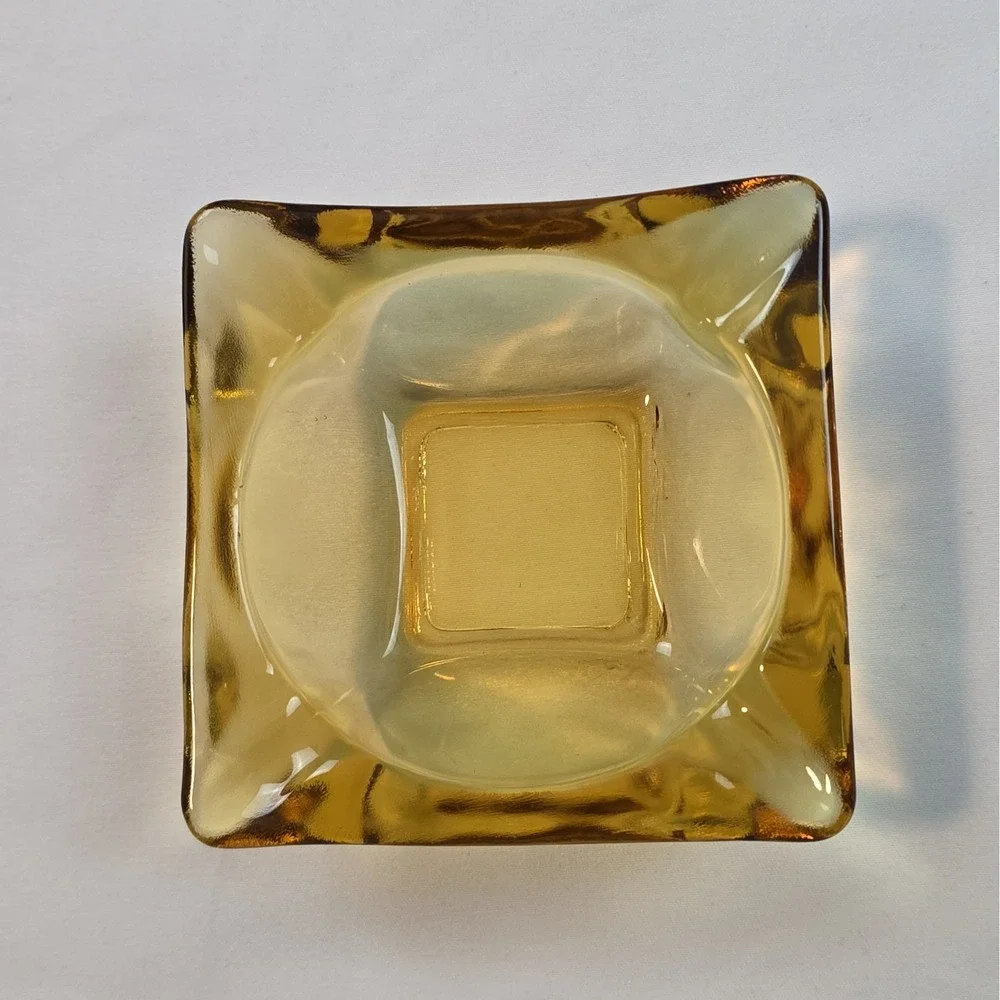 Vintage Amber Glass Ashtray Square 3.25 x 3.25 Inch Art Deco